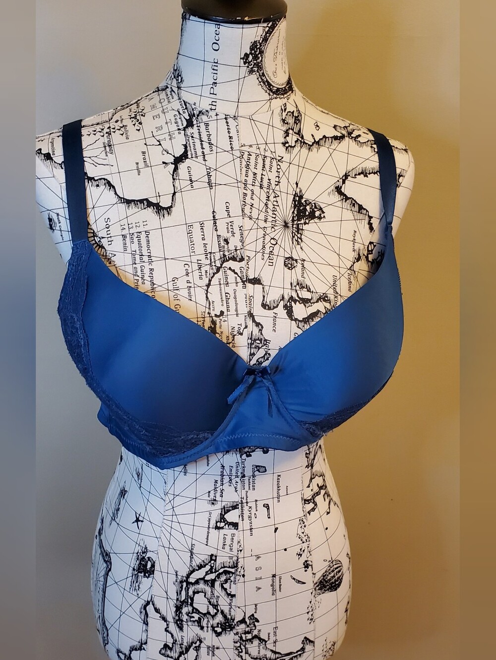 Mamia Intimates Bra 42D Blue Lace Underwire Padded Molded Cup Full Coverage